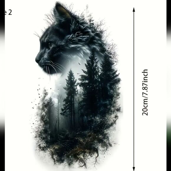 Forest Cat Waterproof Decal Car, Motorcycle, Laptop, Window, Helmet Grayscale - Picture 2 of 8